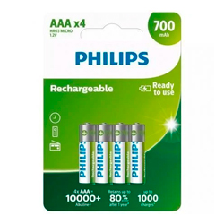 Pack de 4 Pilas AAA Philips R03B4A70/10/ 1.2V/ Recargables